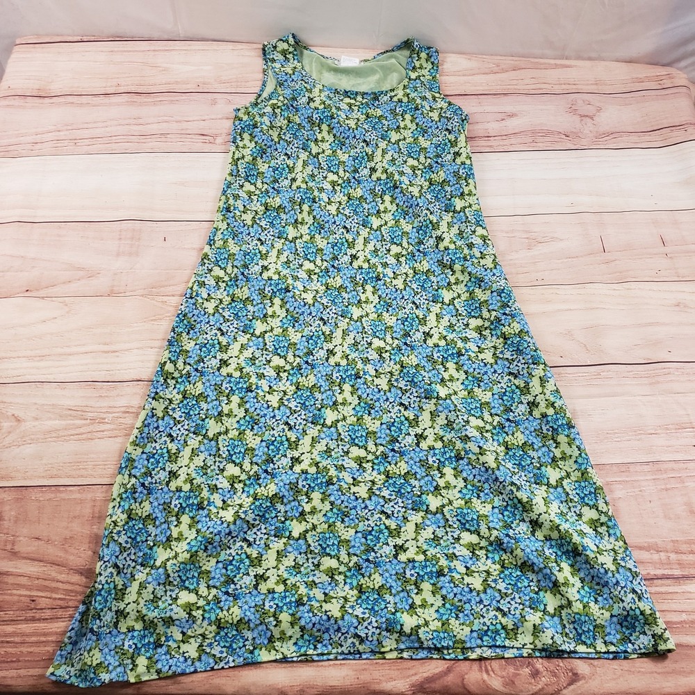 Dressbarn Dress Womens 12β Green Blue Floral Sleeveless Midi Tank Spring Summer